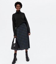 New Look Black Spot Bias Cut Midi Skirt